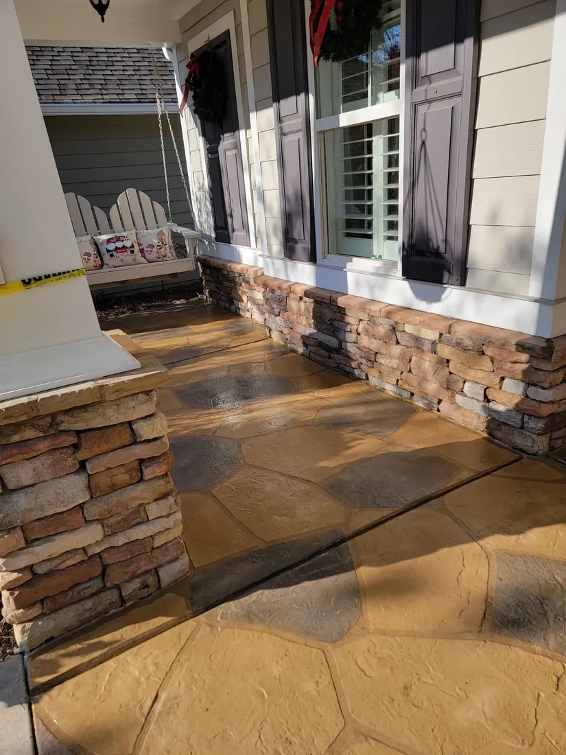 Covered flagstone patio with seating