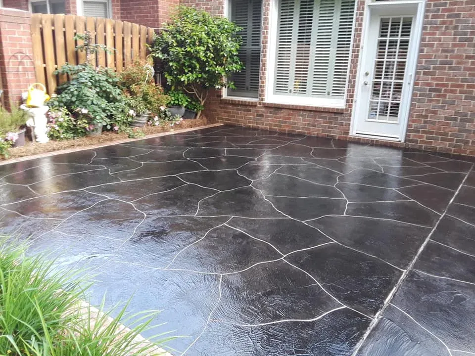 Dark stained flagstone patio